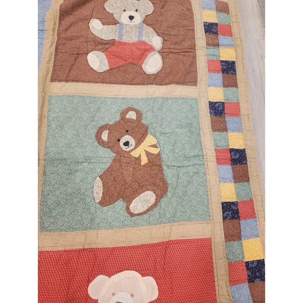 VTG Teddy Bear Quilt Wall Hanging/ Lap Hand Stitched Country‎ Farmhouse Folk Art